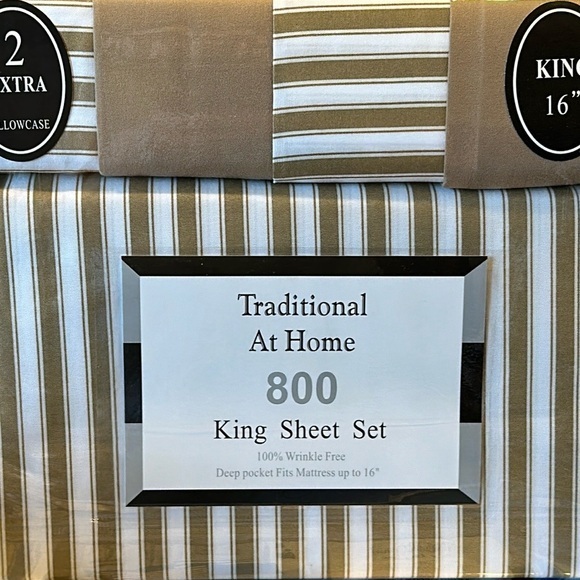 Transitional at Home 6pc King Sheet Set Taupe with white stripes - Picture 1 of 8